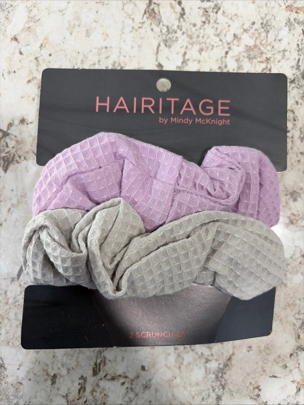 Hairitage By Mindy McKnight 2 PC Waffle Hair Scrunchie Set Purple Gray